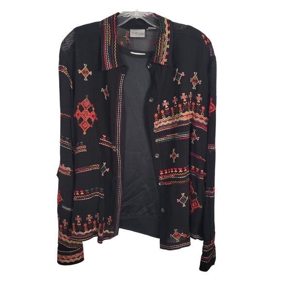 Chico's Tops - Chico's 2 Size L Twin Set Satin Tank Embroidered Beaded Crepe Shirt Jacket